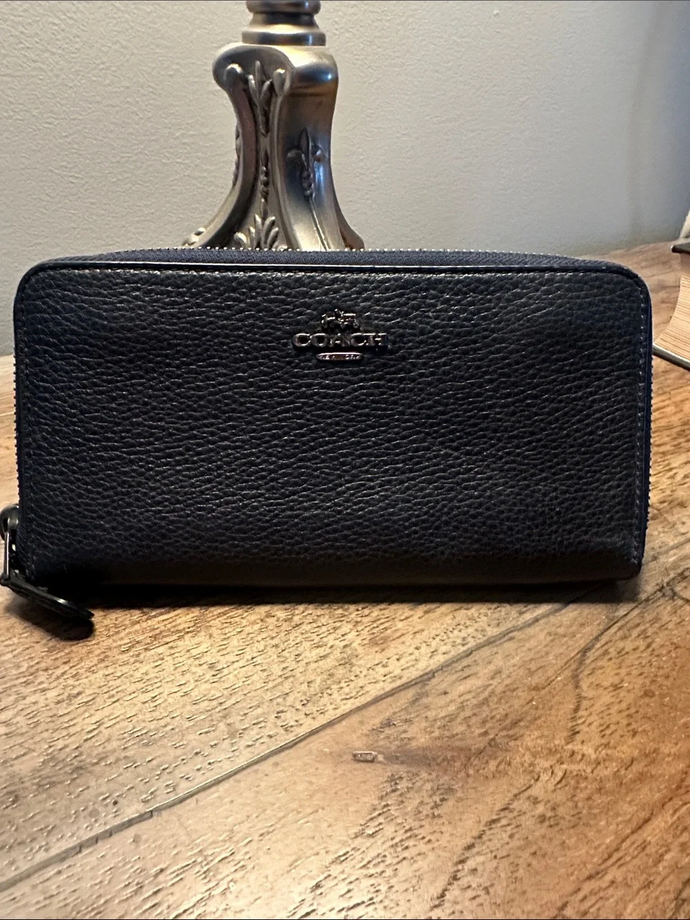 Coach Navy Pebbled Leather Zip-Around Wallet